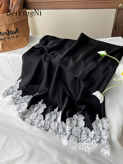 Beiingni francés elegante satén sirena falda mujeres primavera de verano de verano paquete de mosaico cadera largas faldas de línea de línea damas faldas