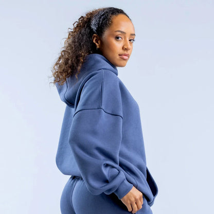 New Women's Casual Fashion Print Suit Solid Color Thickened Warm Hooded Top Elastic Sports Pants Female's Yoga Hoodie