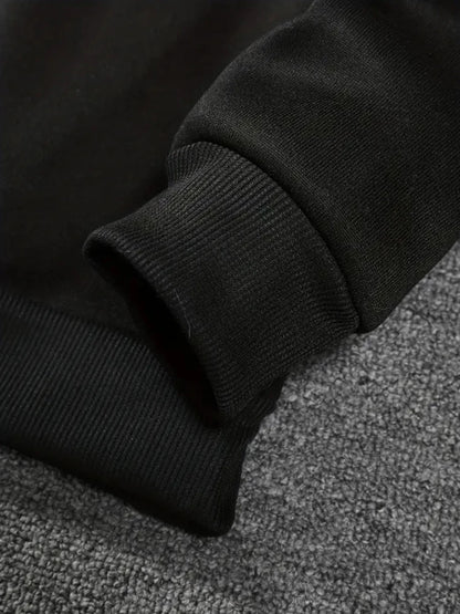 Men's Street - Style Casual and Stylish Hooded Set med svart- och - vit färgblockering och Los Angeles Alfabettryck