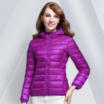 White Duck Down Winter Hoody Jackets Ultra-light Women Down Coats Puffer Long Sleeve Warm Slim Portable Thin Female Outwears 7XL