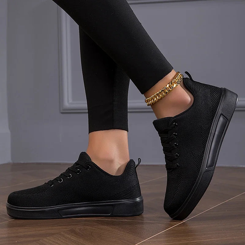 2025 tênis pretos feminino malha casual cidadã esporte sapatos planos meninas respiráveis tênis grossos brancos tenis feminino