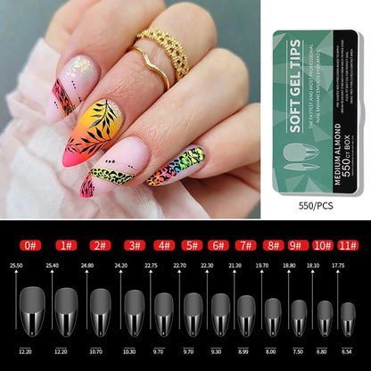 550Pcs Frosted Soft Gel Full Cover Nail Tips,11 Sizes Gel Nail Extensions False Nail Artificial Nails with Case for Nail Salons
