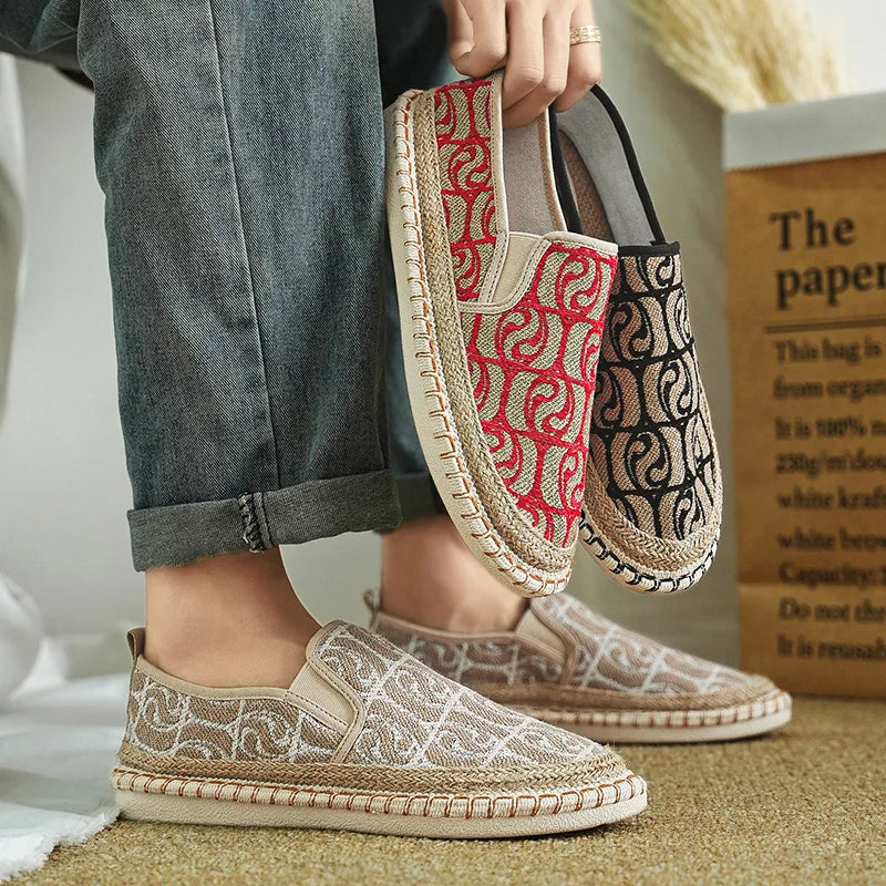 2024 Sommermænd lærred sko Espadrilles åndbare afslappede sko mænd loafers komfortable ultralette dovne bådsko store størrelse 44