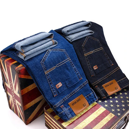 Herbst Classic Herrenanpassung Stretch Jeans Business Cason Cotton Denim Denim gerade Bein Hosen Männliche schwarze blaue Hose
