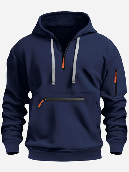 2024 Men's Hooded Sweater Leisure Sports Pullover Retro Harajuku Long Sleeve Zipper Multi-pocket Casual Loose Coat Street Wear