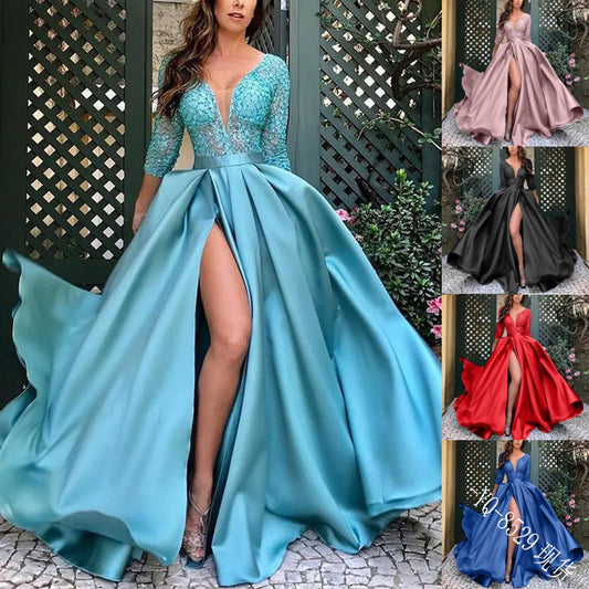 Women's Dress Summer New Women's Lace Sequin Grand Display Sexy Long Skirt Tail Banquet Evening Dress Party Dress
