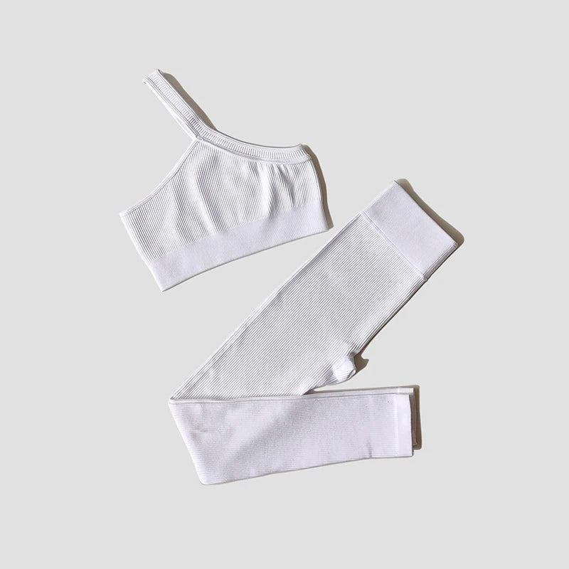 Women Yoga Set Gym Clothing Tracksuit Long Sleeve Crop Top One Shoulder Bra High Waist Seamless Leggings Fitness Sports Suits