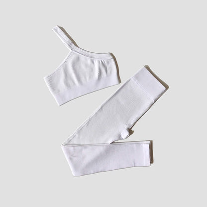 Women Yoga Set Gym Clothing Tracksuit Long Sleeve Crop Top One Shoulder Bra High Waist Seamless Leggings Fitness Sports Suits