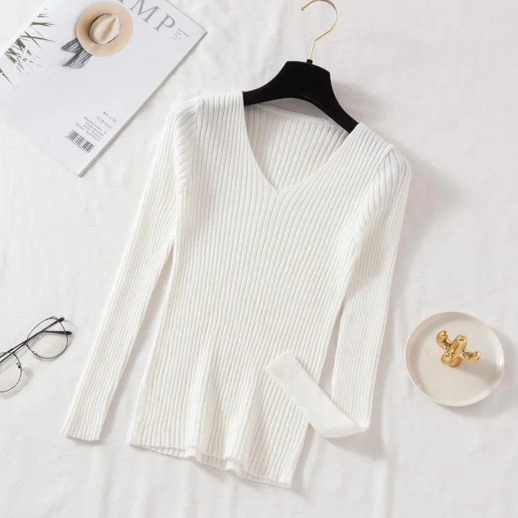 Herfst Winter Women Sweaters Casual gebreide lange mouw gebreide V Neck Lover Sweater Femme Fundamentele massieve jersey Tops Mode kleding