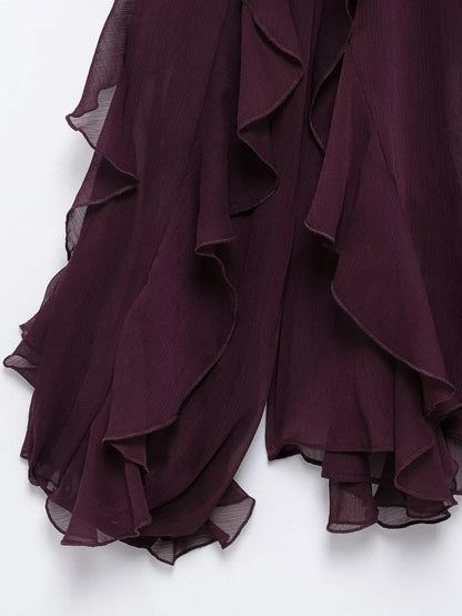 Tangada Women Wine Red Ruffles Shirt Langærmet 2025 Fashion Oversized Blouse Tops 3H0011