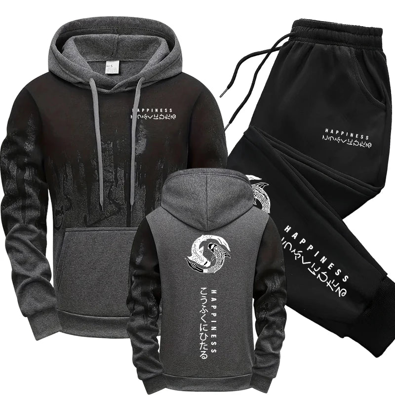 Japanische Mode -Herren -Tracksuit Hoodies Joggshose 2 Stück Set Herbst & Winter täglich lässige sportliche Jogging -Anzug Urban Trend Outfits