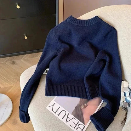 Letters Embroidery Pullover Sweater 2025 Spring Autumn Women Round Neck Long Sleeve Knitwear Jumper Female Casual Design Tops