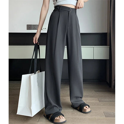 Seoulish Summer Women's Casual Pants Wide Leg Pants Elegant Office Lady 2024 New Solid Color High Waist Loose Bukser Kvinne