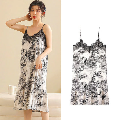 Summer Pajamas Lace Sling Camisolas Night Dress Plus Size Modal Lingerie Sleep Dress for Women Nightgown Retro Sexy Dress