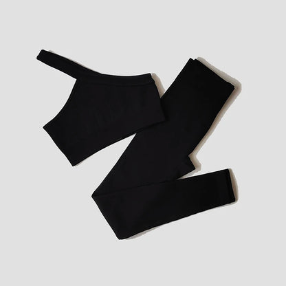 Women Yoga Set Gym Clothing Tracksuit Long Sleeve Crop Top One Shoulder Bra High Waist Seamless Leggings Fitness Sports Suits