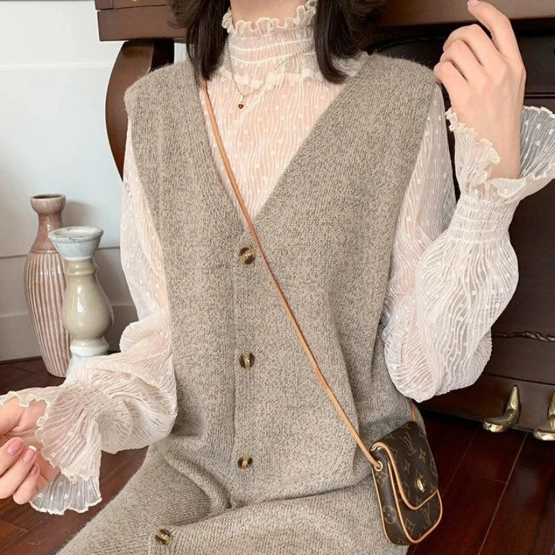 Bella Filosofia Donne Women Collar Mesh Perspective Blome Summer See attraverso Scifine pizzo lungo a maniche a maniche a bagliore lunghe