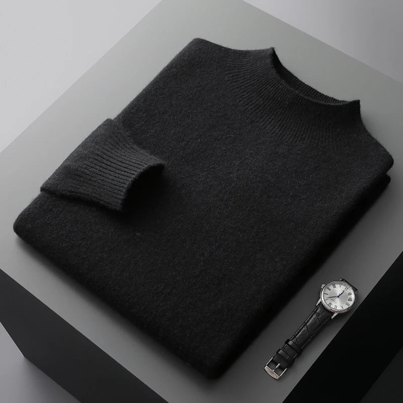 New Men's Fashion Casual Wool Sweater Warm Autumn And Winter Semi-High Neck Knitted Bottoming Shirt