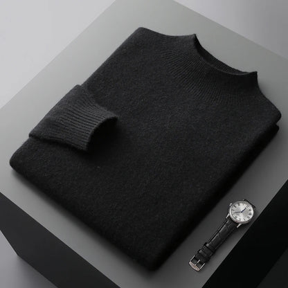New Men's Fashion Casual Wool Sweater Warm Autumn And Winter Semi-High Neck Knitted Bottoming Shirt