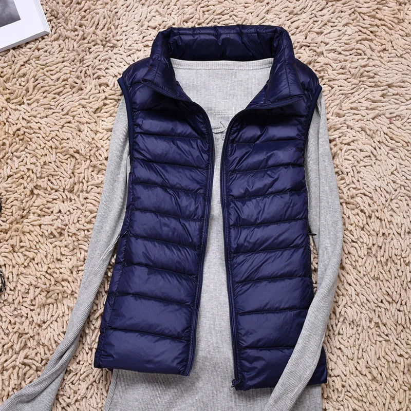 Female Winter Windproof Vest Coat New Sleeveless Portable Duck Down Vest Stand Collar Thin Jacket Ultra-light Slim Down Jacket