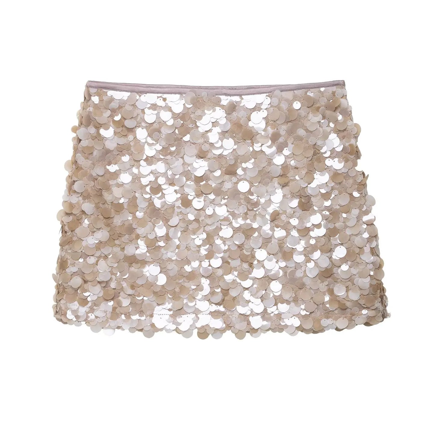 Trafza Sexy Woman Sequins Falda de cintura alta versátil Mini faldas delgadas Zipper 2025 Summer Beach Style Skirt Y2K