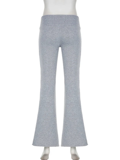 IAMSURE Casual Sexy Basic Solid Flare Pants Y2K Slim Low-Waisted Boot Cut Pants Women 2023 Autumn Spring Fashion Streetwear Lady