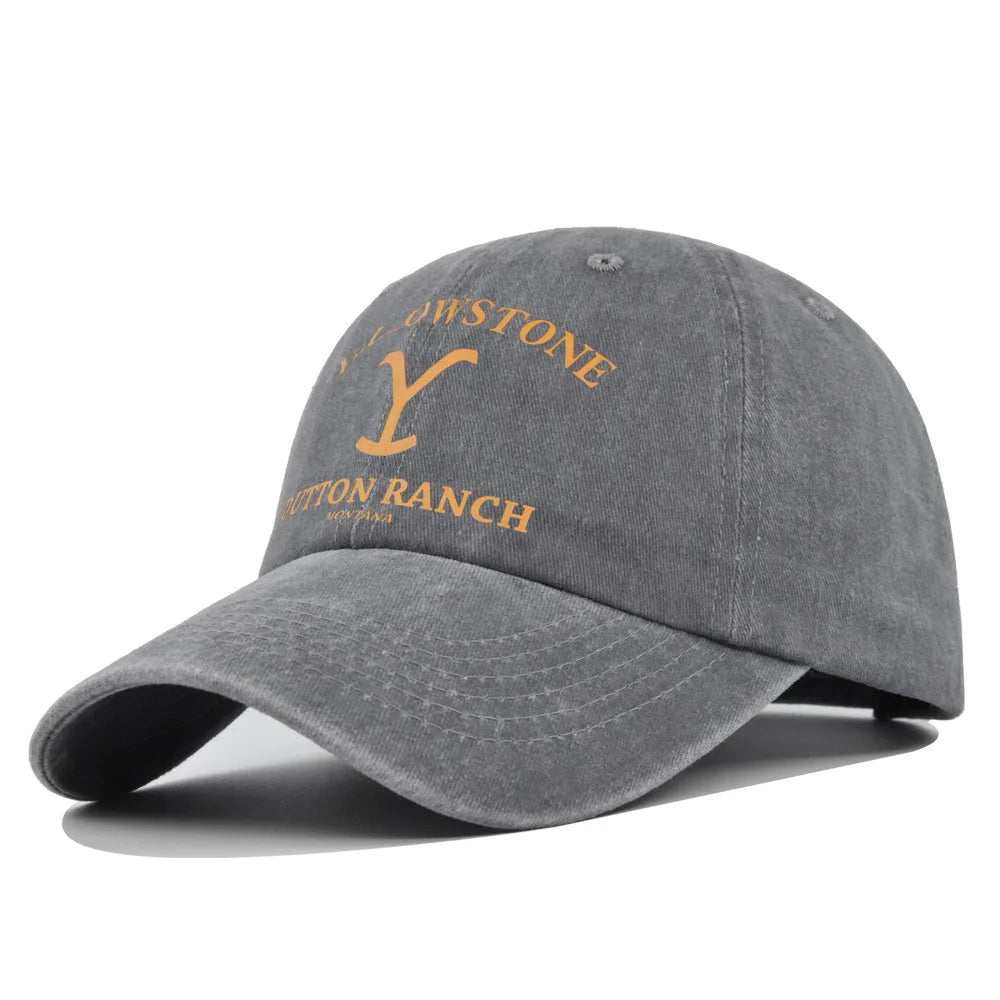 Yellowstone Dutton Ranch letter print pattern vintage baseball cap for men and women, fashionable and simple curved brim hat