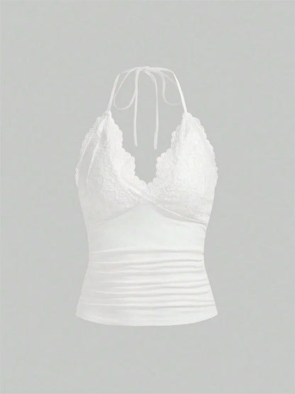 Lace v-aukko riiman naisilla kesällä seksikäs grunge punk goth backless Ruched sato Cami Top Streetwear y2k vaatteet 2024