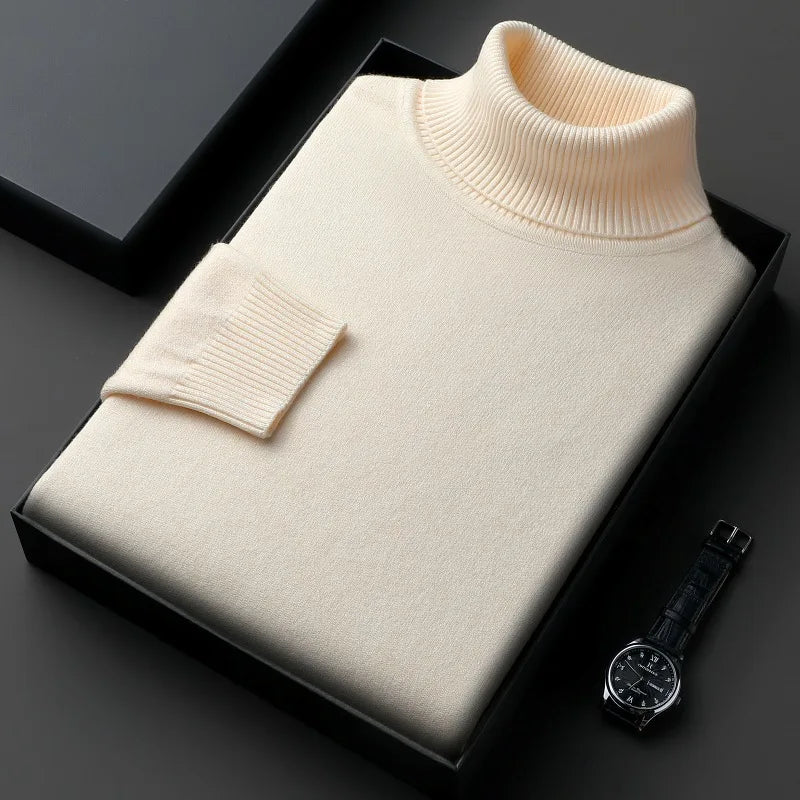 Autumn Winter Knit Turtleneck Sweatwear Men Color sólida Anti-pilão Pullovers de gola alta de malha moda Moda Slim Fit Sweatwear Man