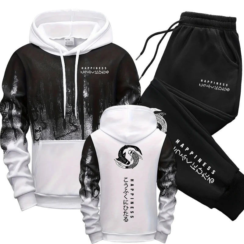 Japanische Mode -Herren -Tracksuit Hoodies Joggshose 2 Stück Set Herbst & Winter täglich lässige sportliche Jogging -Anzug Urban Trend Outfits