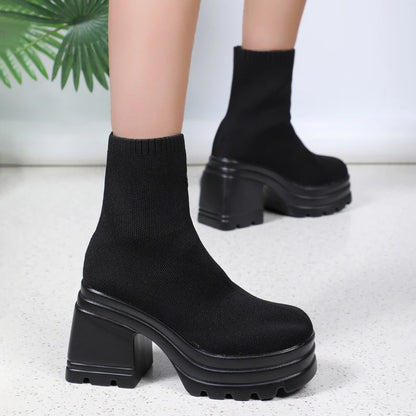 Stivali da donna Stivali Piattaforma di moda Scarpe Block Teli Stivali da donna Stivali Solidi Stivali Sexy in pelle Stivali quadrati Botas
