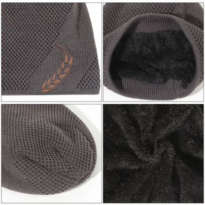 Knit Beanie Winter Hat Thermal Thick Polar Fleece Snow Skull Cap for Men and Women Autumn Hat Plus Velvet Wheat Knitted Hat