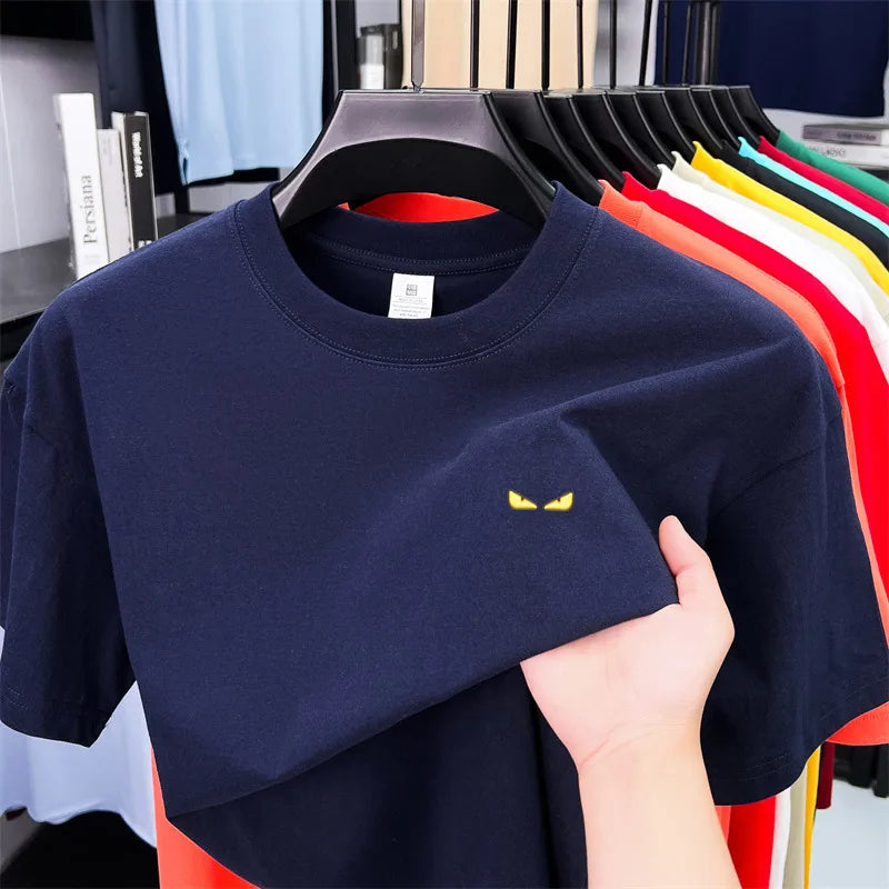 High-end Quality Men's T-shirt 100Cotton O-Neck Pattern Embroidery Short Sleeve Summer New Fashion Trend Half Sleeve Men's Wear