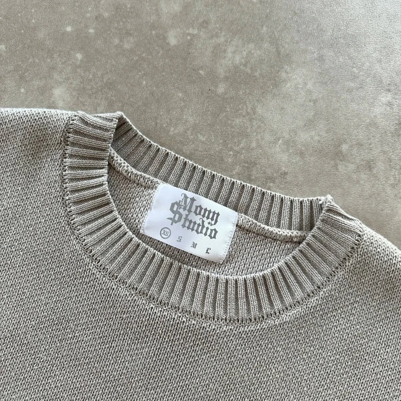 Y2k harmaa pitkähihainen villapaita dollarin goottilainen kirjonta pullover goth retro rento katuvaatteet vanhat rahat miehet boxy neulottu vaatteet