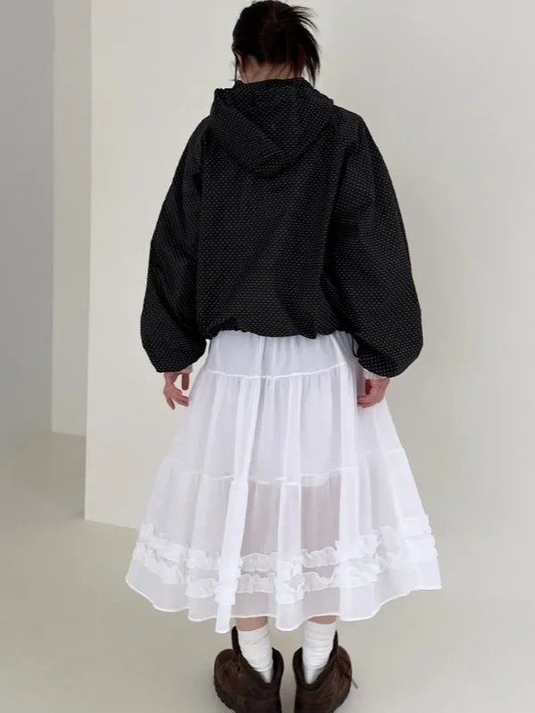 Chic Summer New Kolor High-end Gaza spódnica z Earlet Lace Hemline Seugh Puffy F-długość japońskiego sle