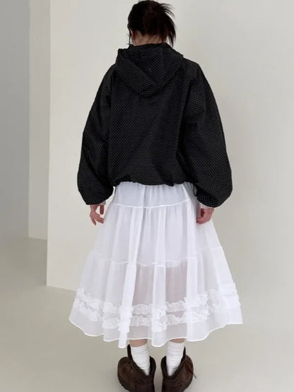 Chic Summer New Kolor High-end Gaza spódnica z Earlet Lace Hemline Seugh Puffy F-długość japońskiego sle