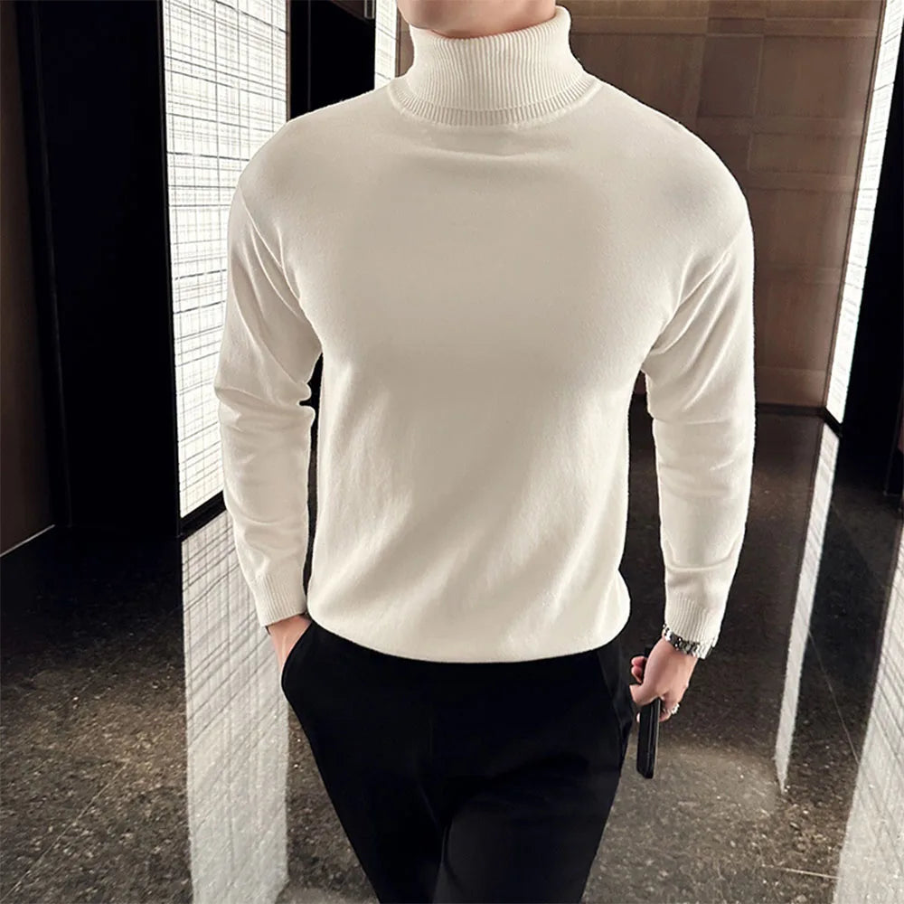 Moda coreana Otoño Invierno Sweaters Hombres Párricos Fleece Turtleneck Sweats Camisetas de fondo tibio