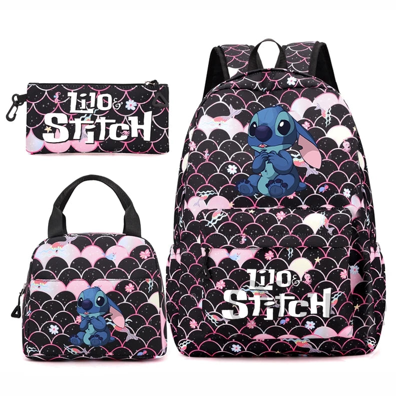 Disney Lilo Stitch Backpack Set for Girl Teen Student Back To School Knapsack Women Rucksack Mermaid Style Lunch Bag Pencil Case
