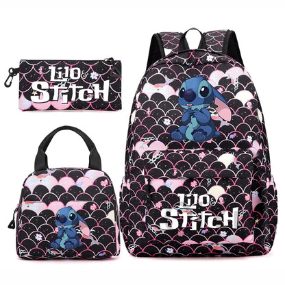 Disney Lilo Stitch Backpack Set for Girl Teen Student Back To School Knapsack Women Rucksack Mermaid Style Lunch Bag Pencil Case