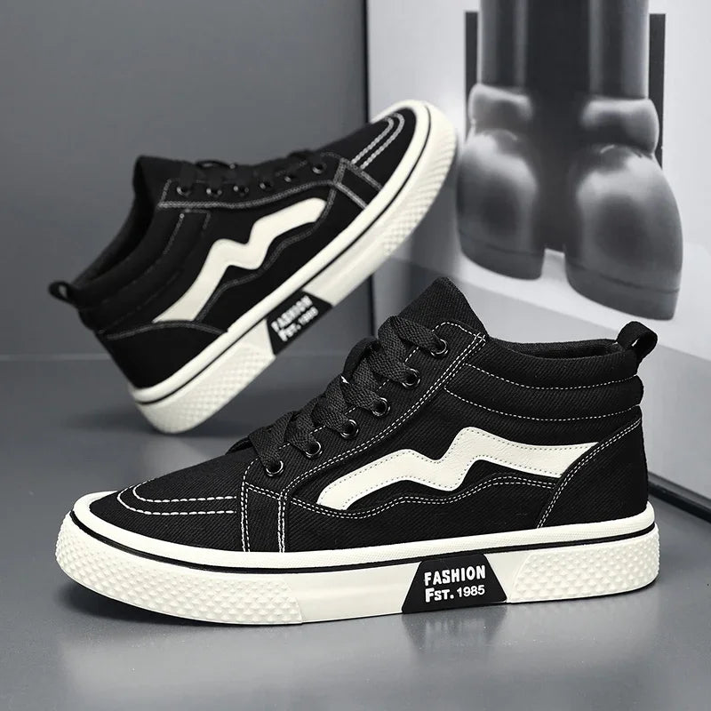 Fashion High Top Men Casual Shoes Comfortable Flat Boot Sneakers Men Canvas Shoes Lightweight Flats Students Walking Sport Shoes