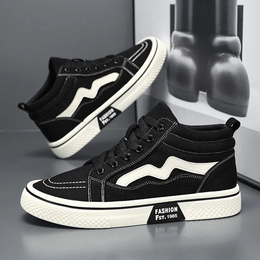 Fashion High Top Men Casual Shoes Comfortable Flat Boot Sneakers Men Canvas Shoes Lightweight Flats Students Walking Sport Shoes