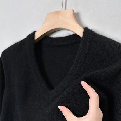 Páramo de cañón en V de punto para hombres Cantonedero sólido Slim Fit clásico suéter gris negro para hombre Autumn Spring Spring String Stripe