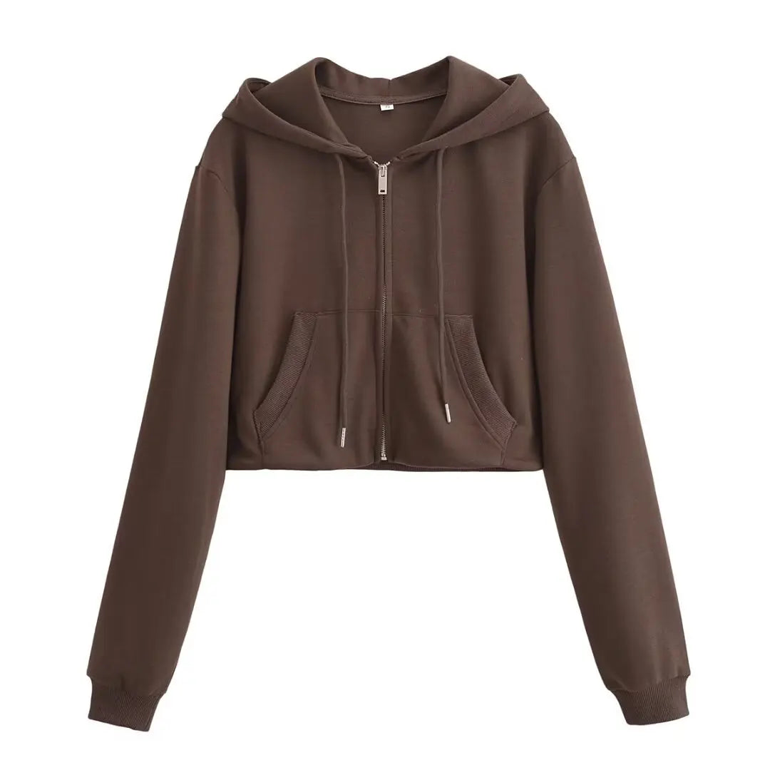 Women's Hooded Zip Up Cropped Jacket and Drawstring Flared Pants Set Cozy and Stylish for Daily and Sporty Looks