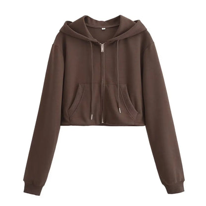 Women's Hooded Zip Up Cropped Jacket and Drawstring Flared Pants Set Cozy and Stylish for Daily and Sporty Looks