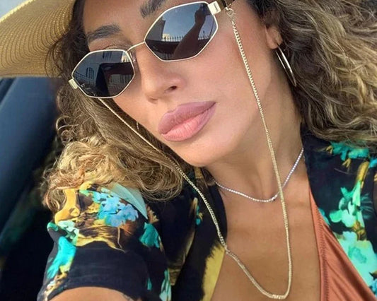 Sexy Small Frame Hexagon Sunglasses Women With Chain 2025 Luxury Brand Designer Punk Sun Glasses For Ladies Shades Gafas De Sol