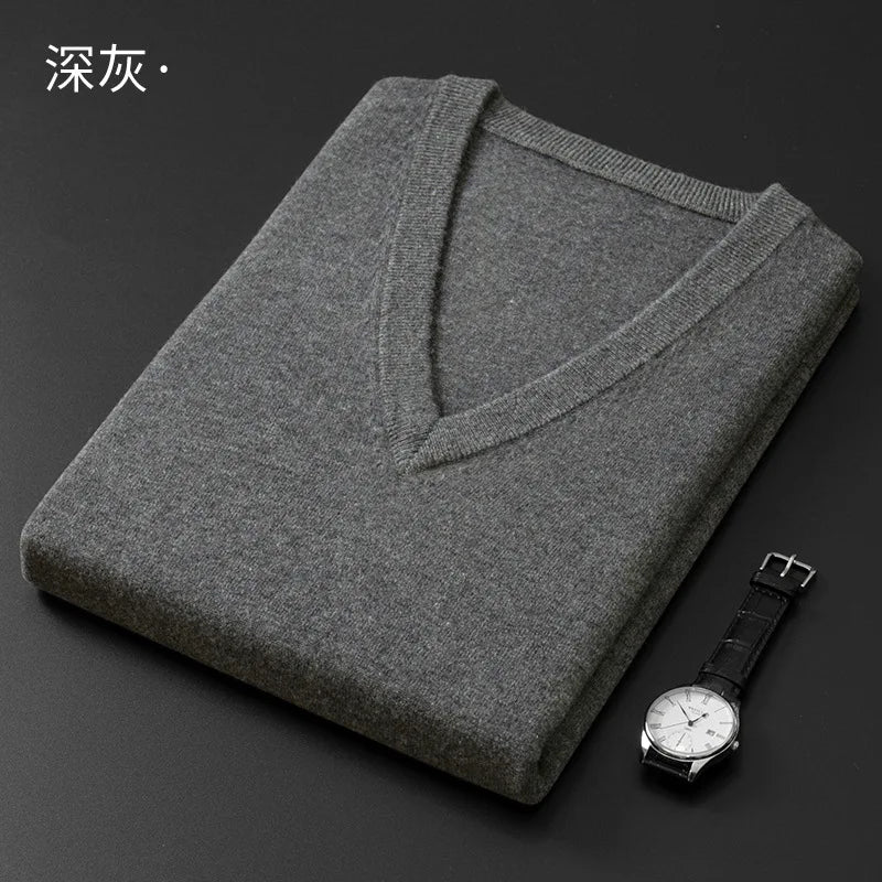 Cashmere Cotton Blend Classic V-Neck Pullover Men Sweater 2025 Autumn Winter Work Casual All-match Jumper Male Knitted Sweaters