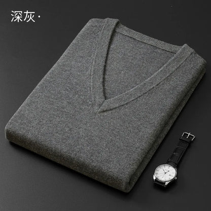 Cashmere Cotton Blend Classic V-Neck Pullover Men Sweater 2025 Autumn Winter Work Casual All-match Jumper Male Knitted Sweaters