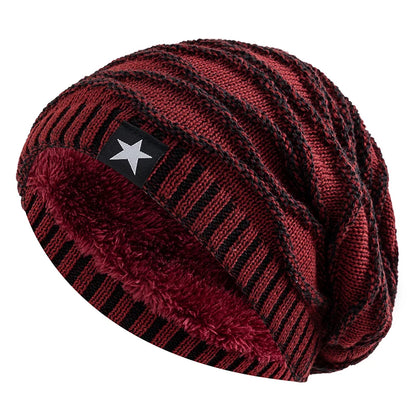Ny unisex slouchy vinterhatter legger til pelsfôrede menn og kvinner varm beanie cap casual five-spiss stjerne dekor vinterstrikkede hatter