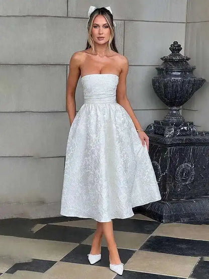 Townlike Jacquard Waist Wrap A-line Dress Women Mini 2024 Spring Summer Dress Elegant Bow Backless Sexy Party Dresses