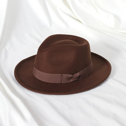 2022 Nya mode män fedoras hatt kvinnors jazzhatt med fluga elegant vår svart ullblandning mössa utomhus fellans hatt