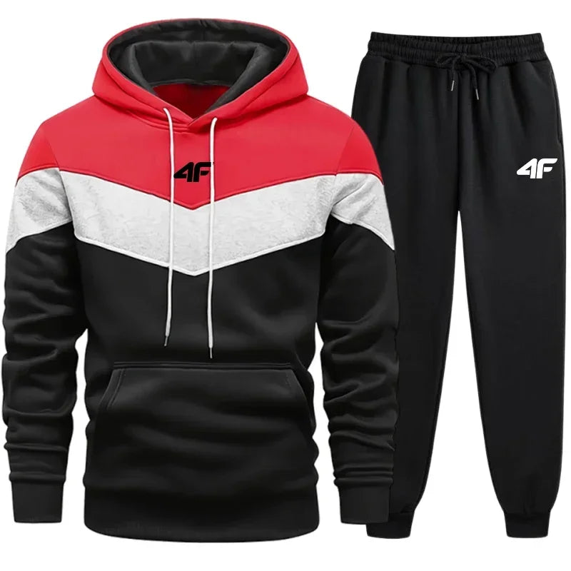 Hot Sales Mens Tracksuit Print Sports Suit Sports Hoodie+Pants 2 Pcs Suit Casual Sweatshirt Suit Jogging Men's Splicing Clothing